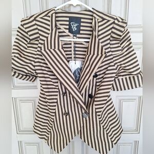 Vero Moda Jacket SzXS Stripe Blk/Tan Collar/Dbl Breasted Short Sleeves NWT